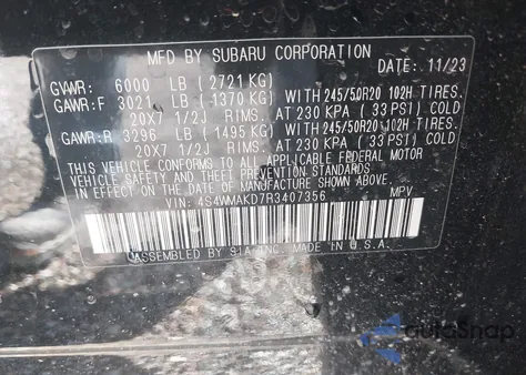 2024 Subaru Ascent Onyx Edition Limited 7-Passenger из США, поврежденный, VIN 4S4WMAKD7R3407356